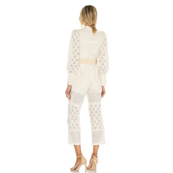 RAISSA Belted Jumpsuit Butter Beige Eyelet Belted Boho Revolve Zipper S NWT $473 - Picture 3 of 6
